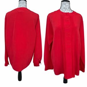 Red Long Sleeve Button-Back Blouse